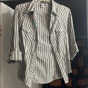SO Gray and White Striped Shirt
